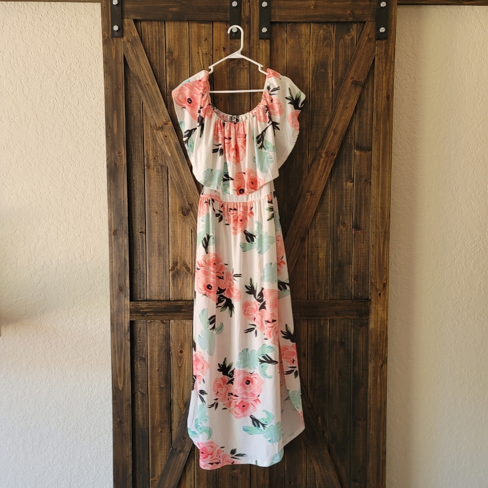 White dress with pink flowers